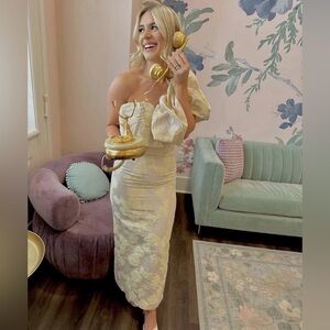 Antonio Melani Jordyn Floral Jacquard One Shoulder Midi Dress Butter Yellow NWT